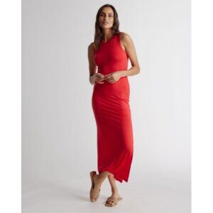 QUINCE Women Tencel Jersey Maxi  Sleeveless Side Slit Dress NWT  Red Medium